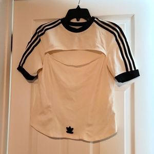 adidas Originals x Paolina Russo three stripe fitted t-shirt in white size large
